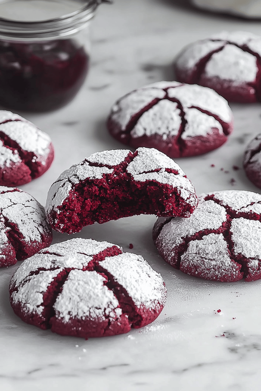 Red Velvet Crinkle Cookie Recipe ingredients organized and measured on kitchen counter