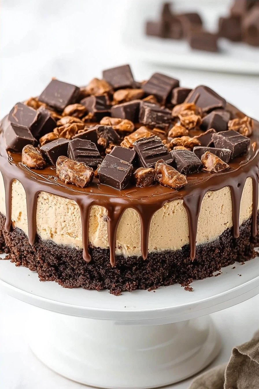 Reese's Cheesecake Recipe slice on plate showing perfect texture and swirl pattern