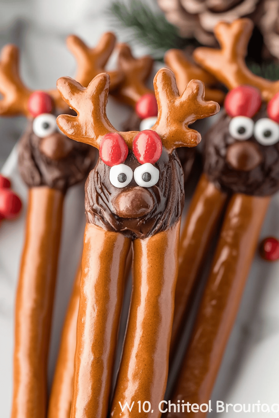 Reindeer Pretzel Rods ingredients organized and measured on kitchen counter