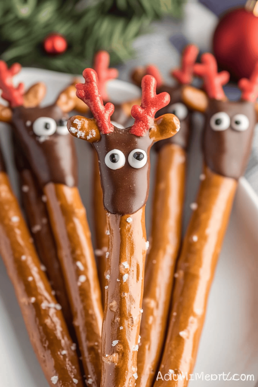 Reindeer Pretzel Rods final dish beautifully presented and ready to serve