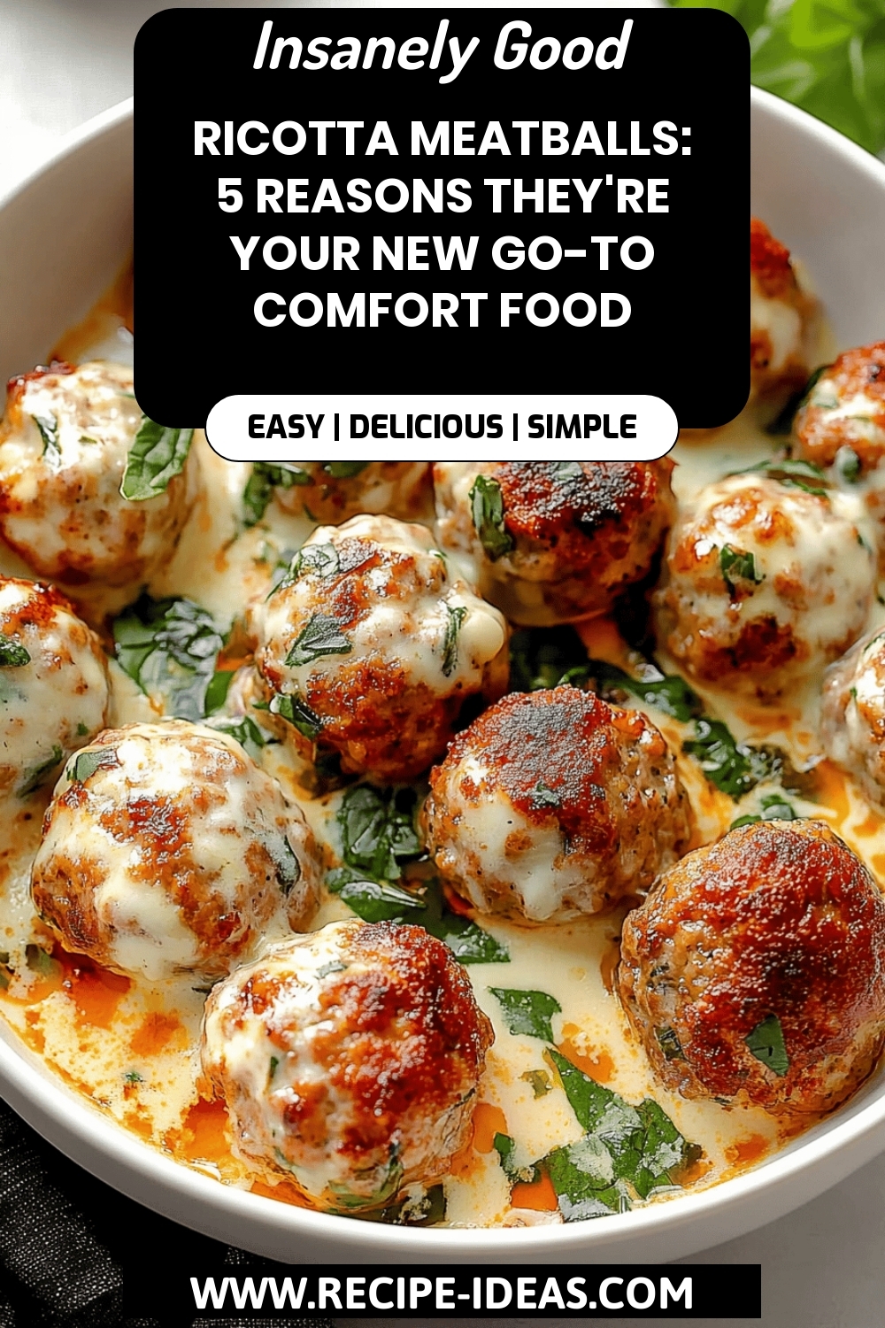 Ricotta Meatballs final dish beautifully presented and ready to serve