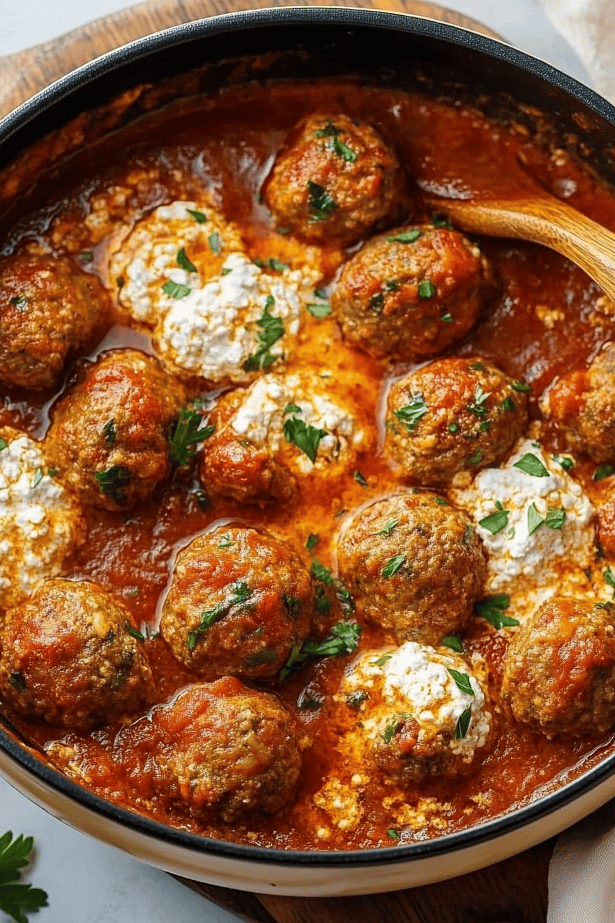 Ricotta Meatballs ingredients organized and measured on kitchen counter