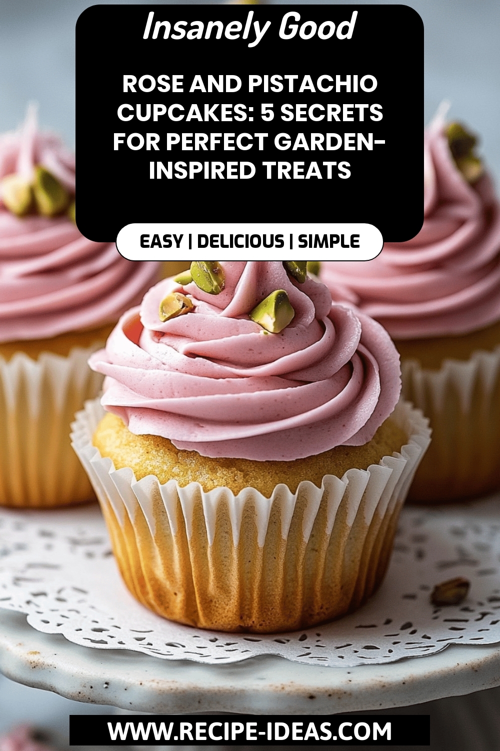 Rose Pistachio Cupcakes final dish beautifully presented and ready to serve
