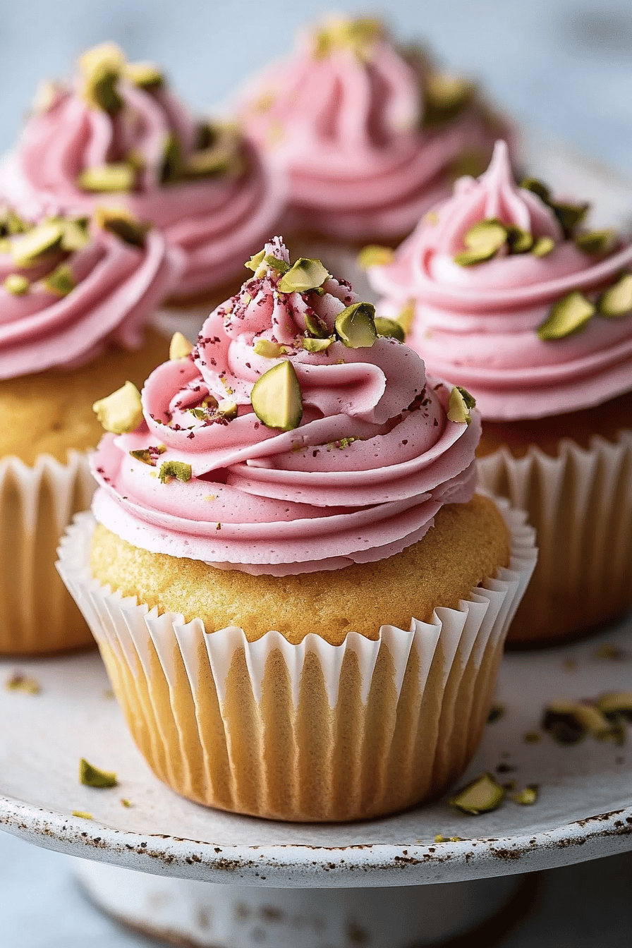 Rose Pistachio Cupcakes ingredients organized and measured on kitchen counter