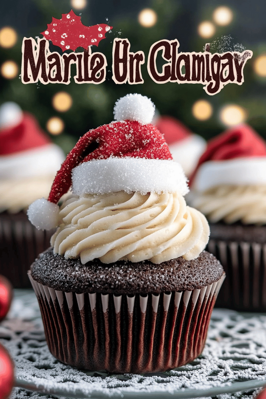 Santa Hat Chocolate Cupcakes slice on plate showing perfect texture and swirl pattern