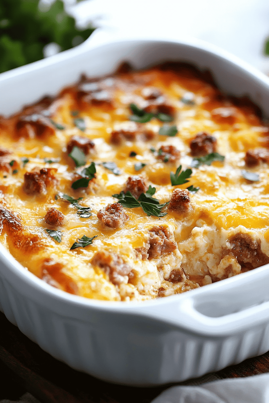 Sausage Egg Casserole slice on plate showing perfect texture and swirl pattern