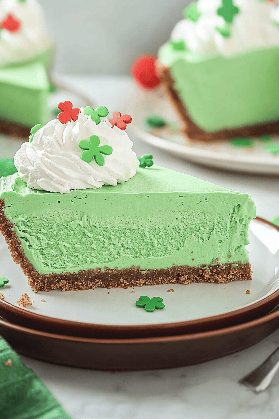 Shamrock Shake Pie Recipe slice on plate showing perfect texture and swirl pattern
