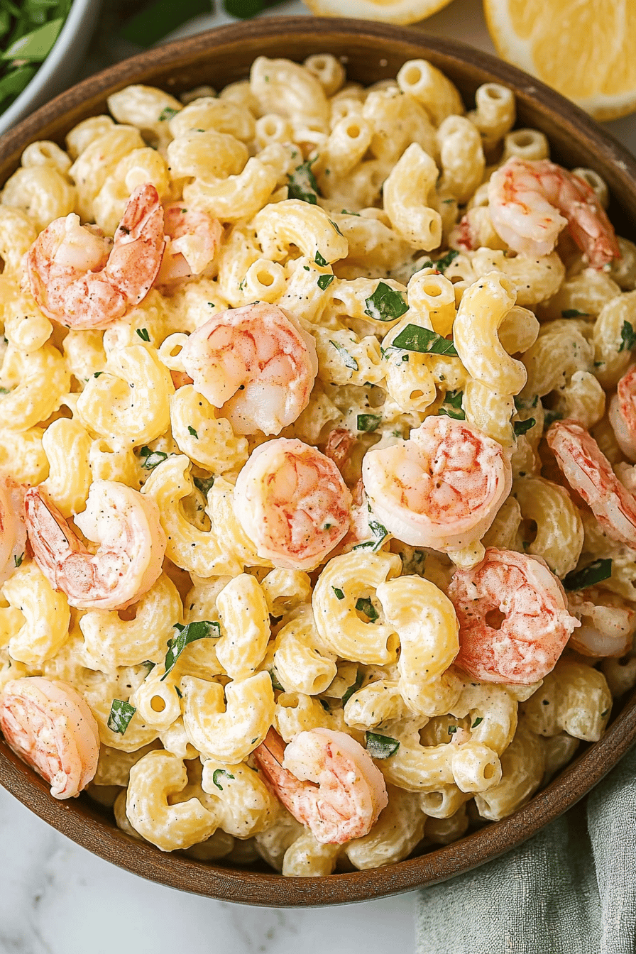 Shrimp Macaroni Salad final dish beautifully presented and ready to serve