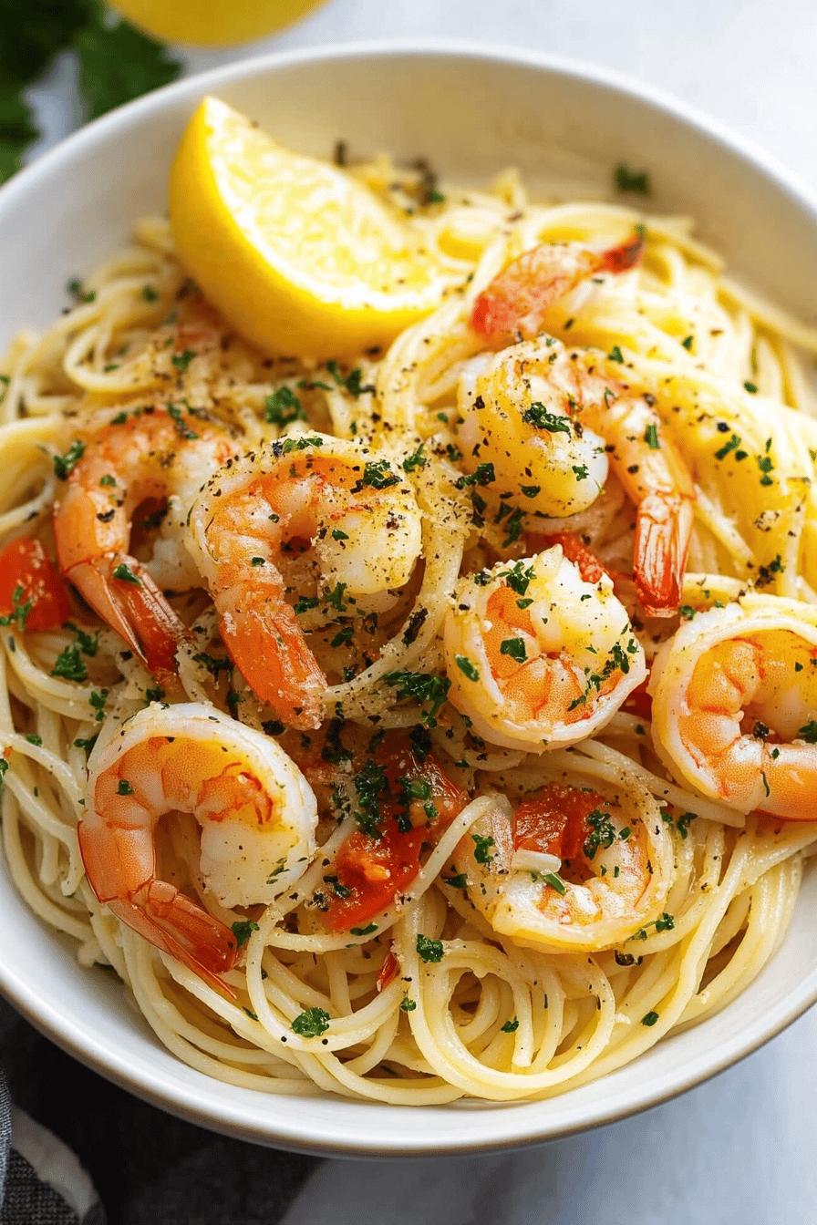 Shrimp Scampi Pasta slice on plate showing perfect texture and swirl pattern