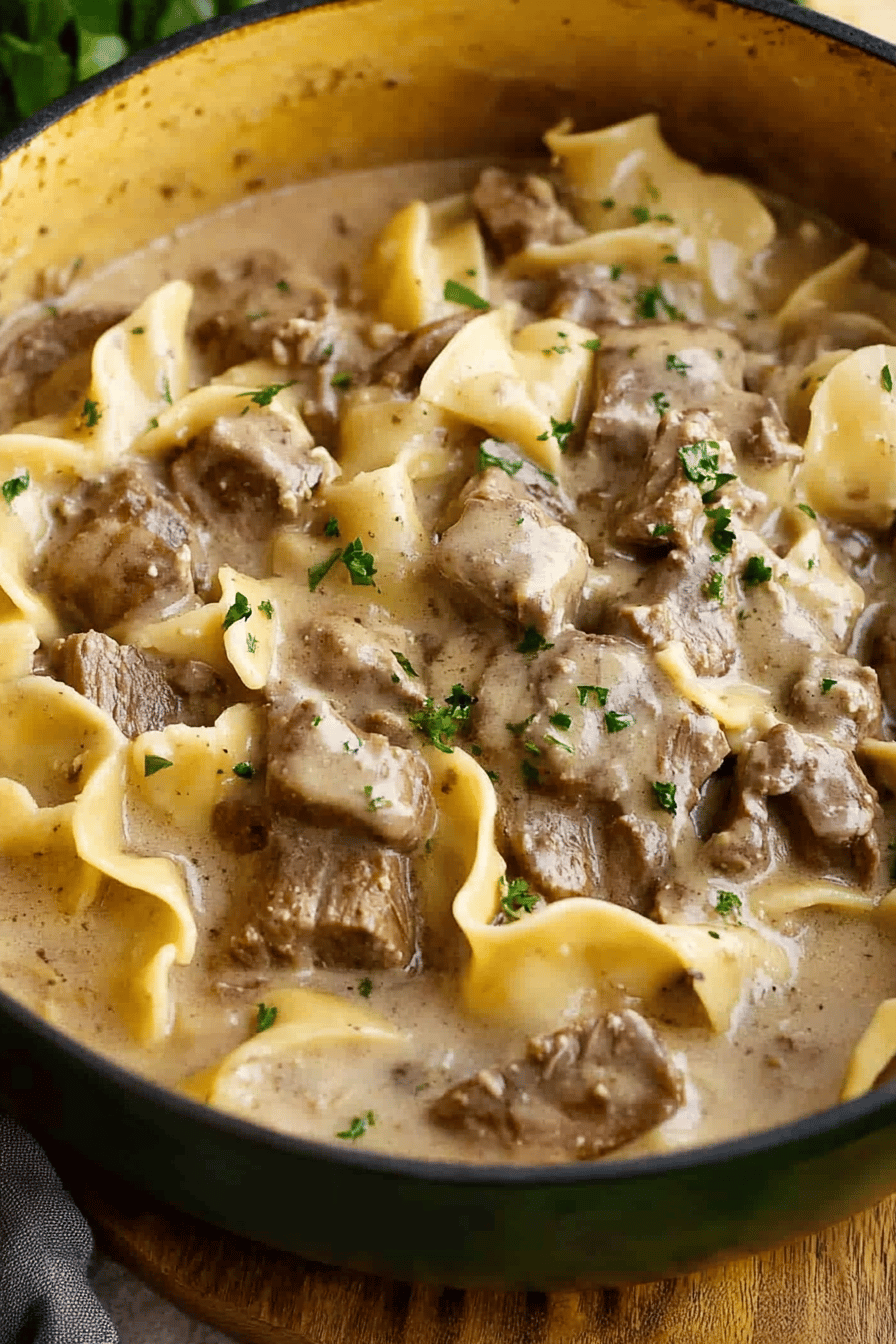 Slow Cooker Beef Stroganoff ingredients organized and measured on kitchen counter