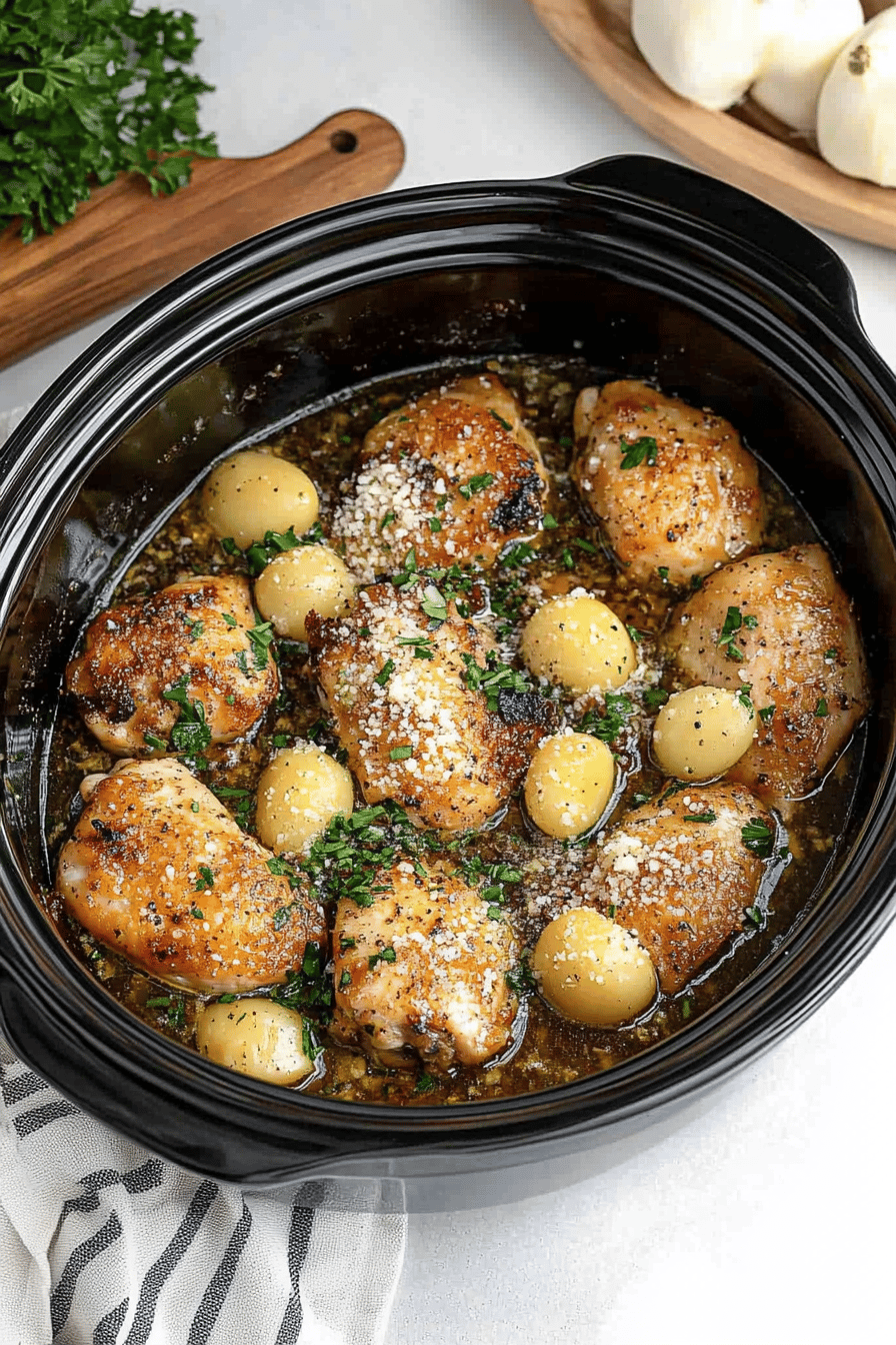Slow Cooker Garlic Parmesan Chicken slice on plate showing perfect texture and swirl pattern