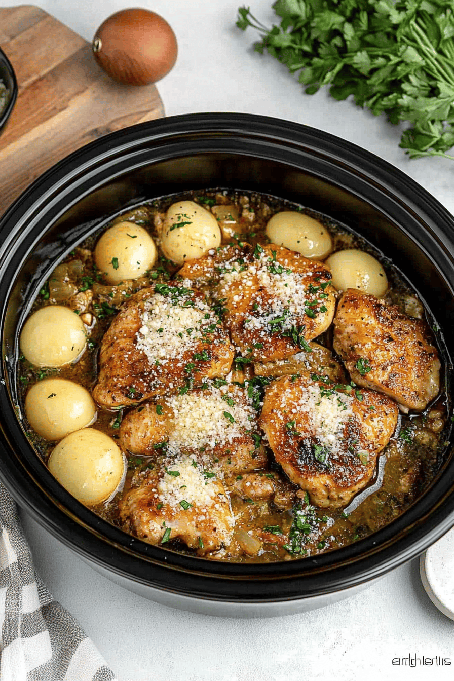 Slow Cooker Garlic Parmesan Chicken final dish beautifully presented and ready to serve