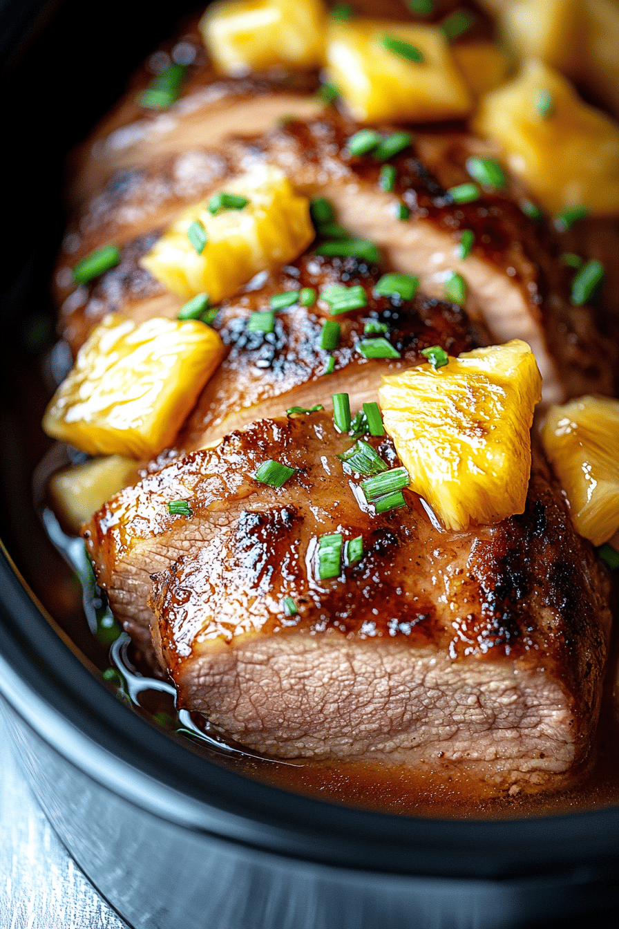 Slow Cooker Pineapple Pork Loin ingredients organized and measured on kitchen counter
