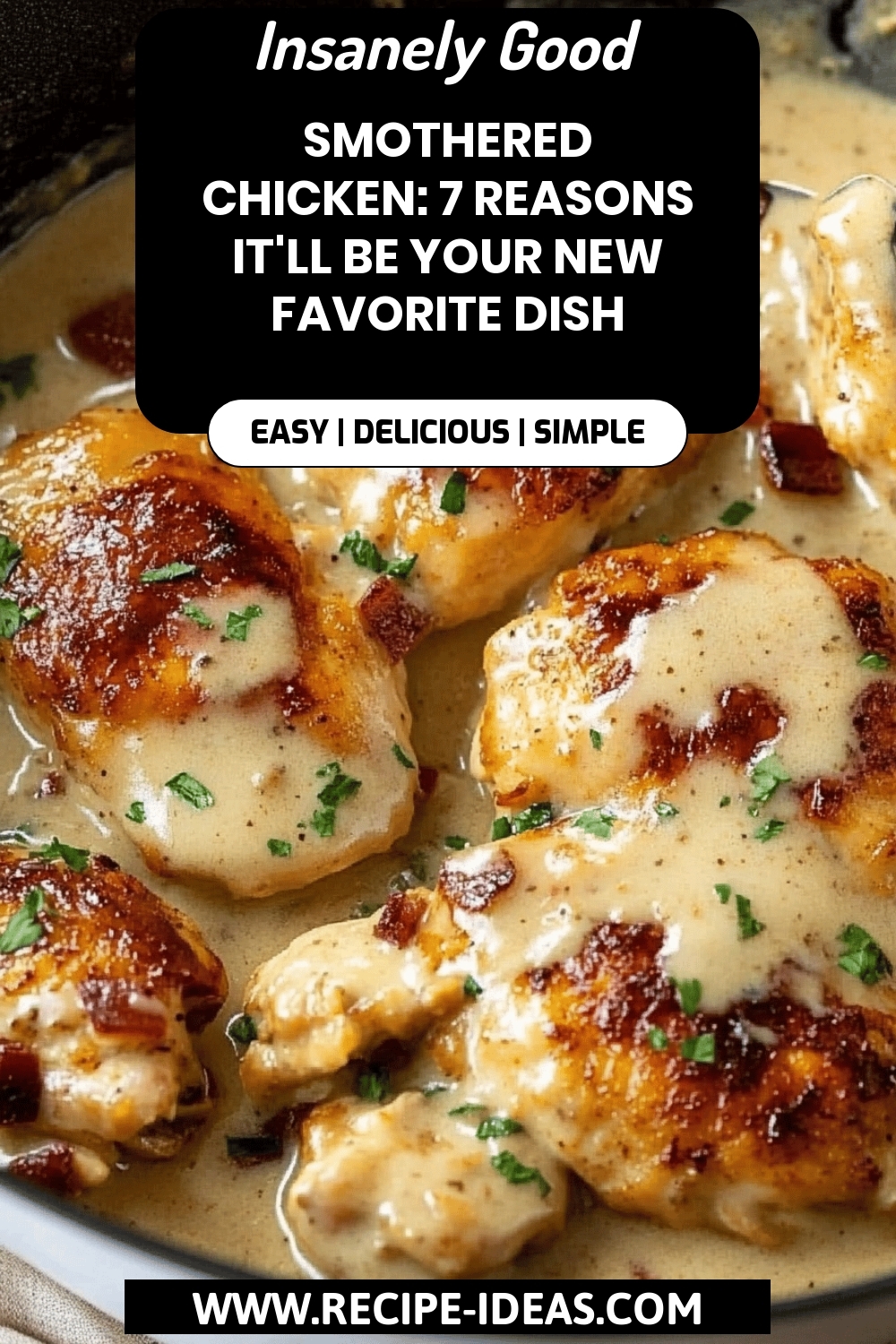 Smothered Chicken final dish beautifully presented and ready to serve