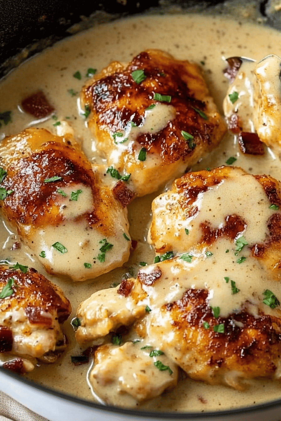Smothered Chicken slice on plate showing perfect texture and swirl pattern