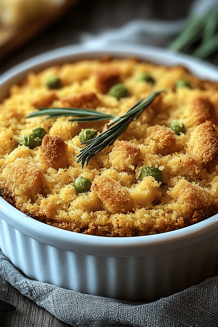 Southern Cornbread Dressing slice on plate showing perfect texture and swirl pattern