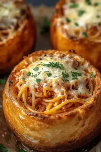 Spaghetti Garlic Bread Bowls