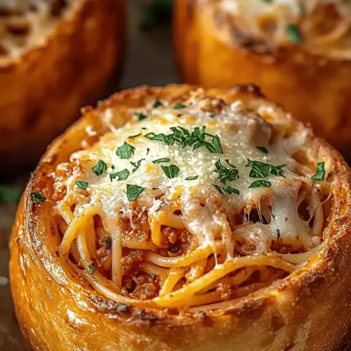 Spaghetti Garlic Bread Bowls