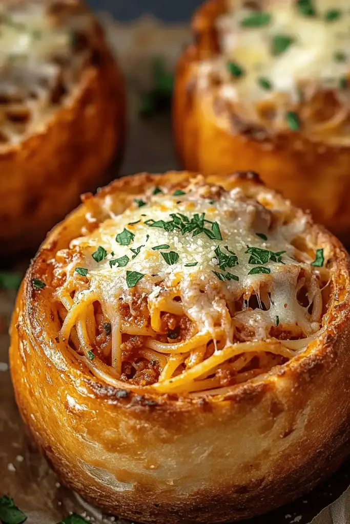 Spaghetti Garlic Bread Bowls