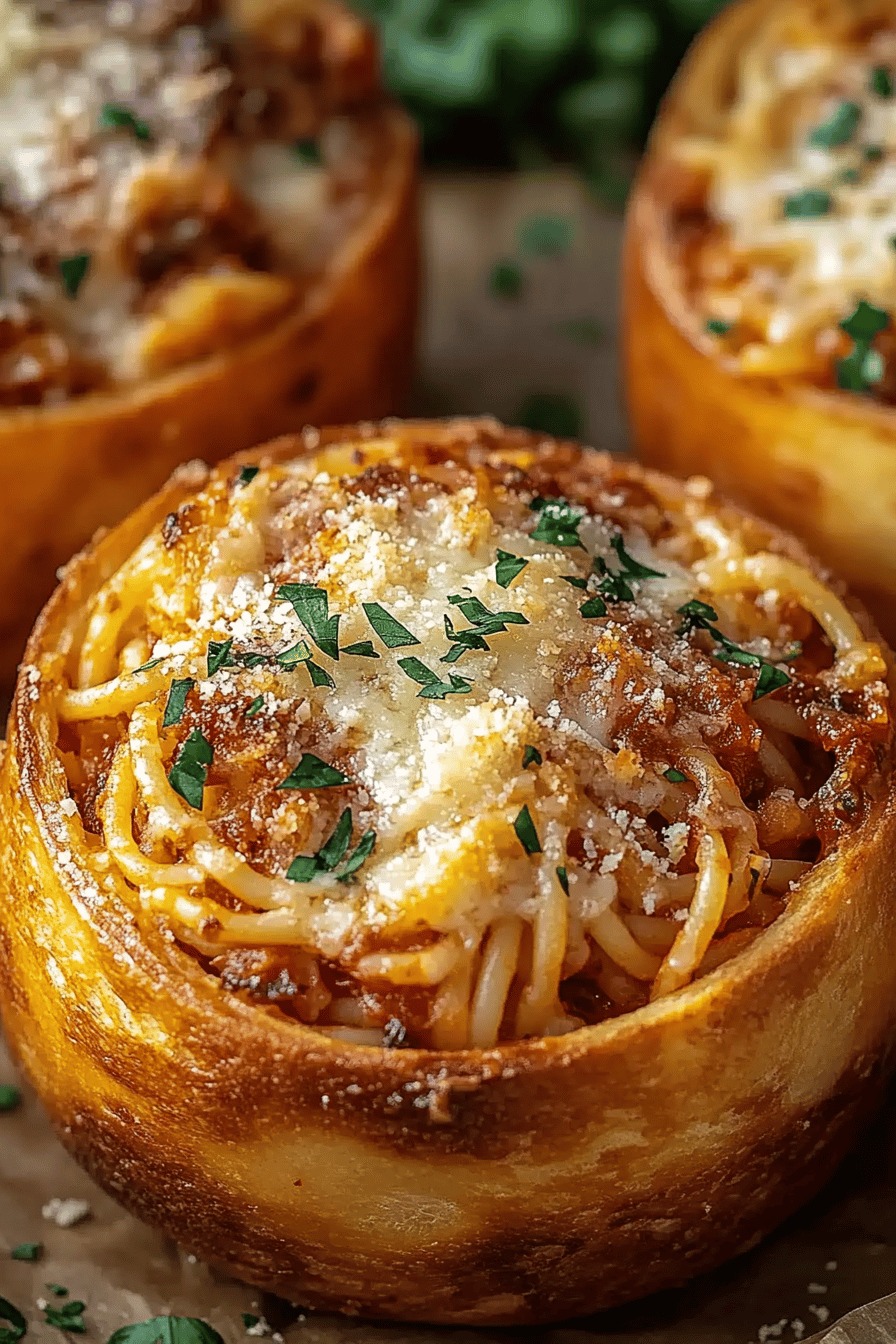Spaghetti Garlic Bread Bowls final dish beautifully presented and ready to serve