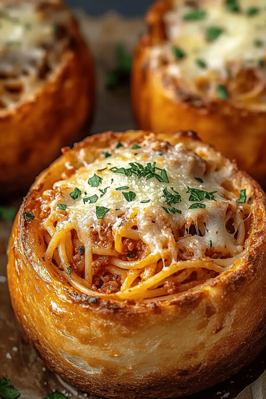 Spaghetti Garlic Bread Bowls