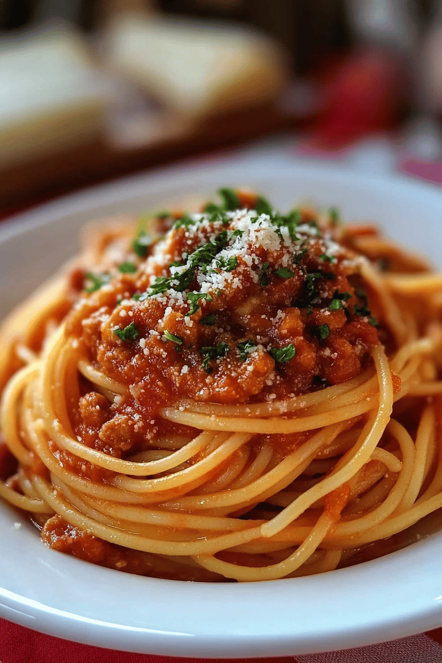 Spaghetti Recipe ingredients organized and measured on kitchen counter