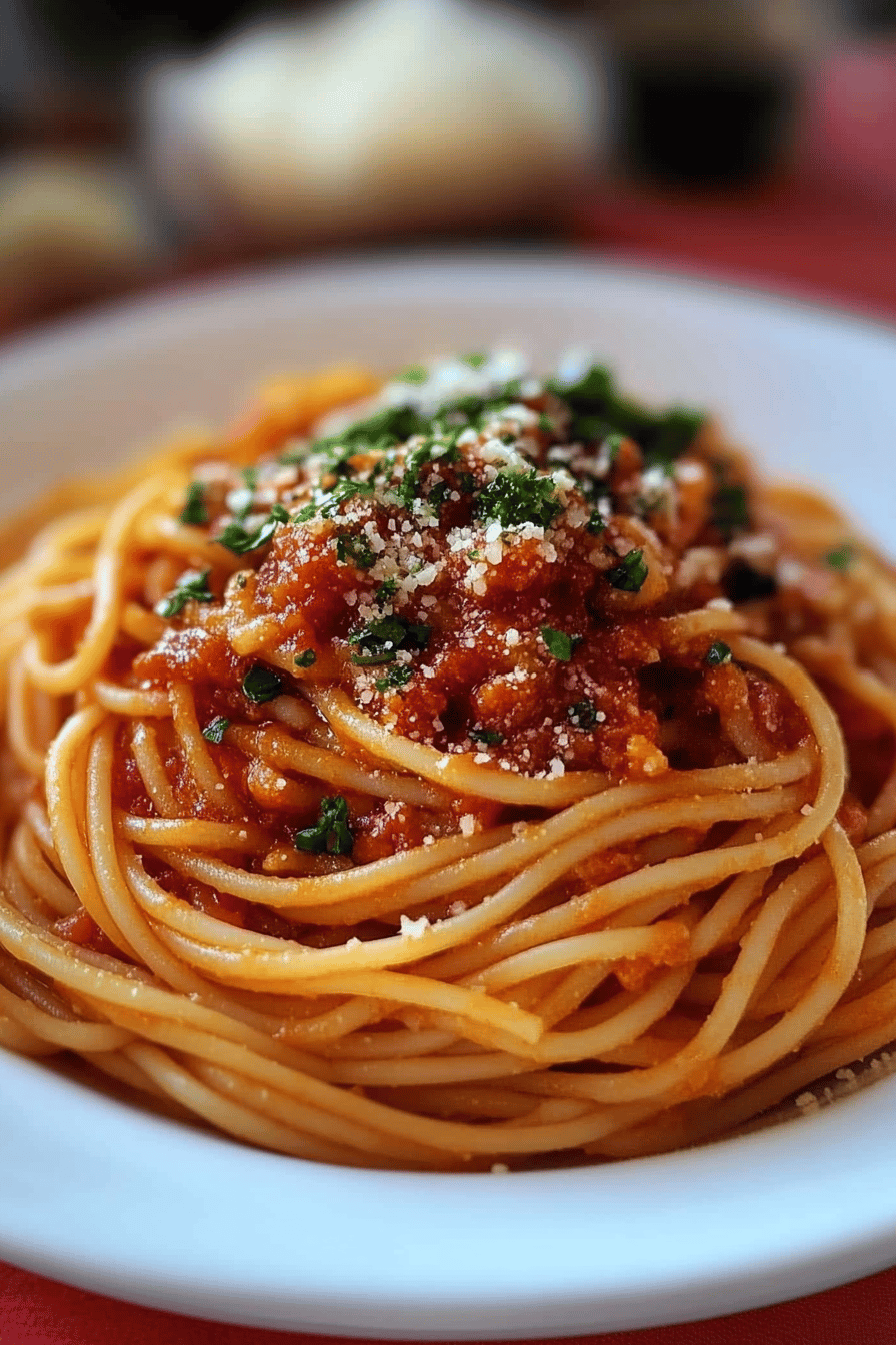 Spaghetti Recipe slice on plate showing perfect texture and swirl pattern