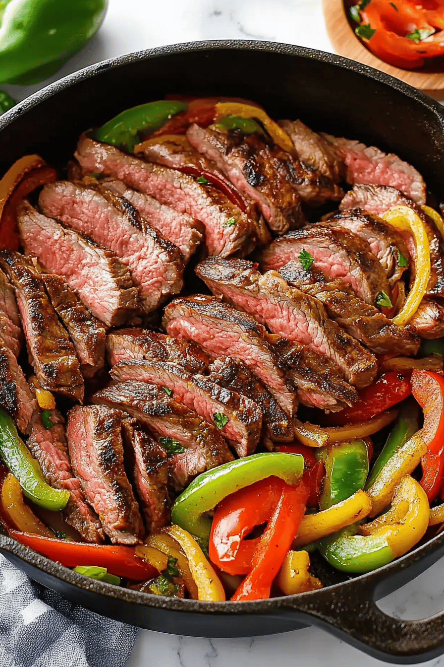 Steak Fajitas Recipe ingredients organized and measured on kitchen counter