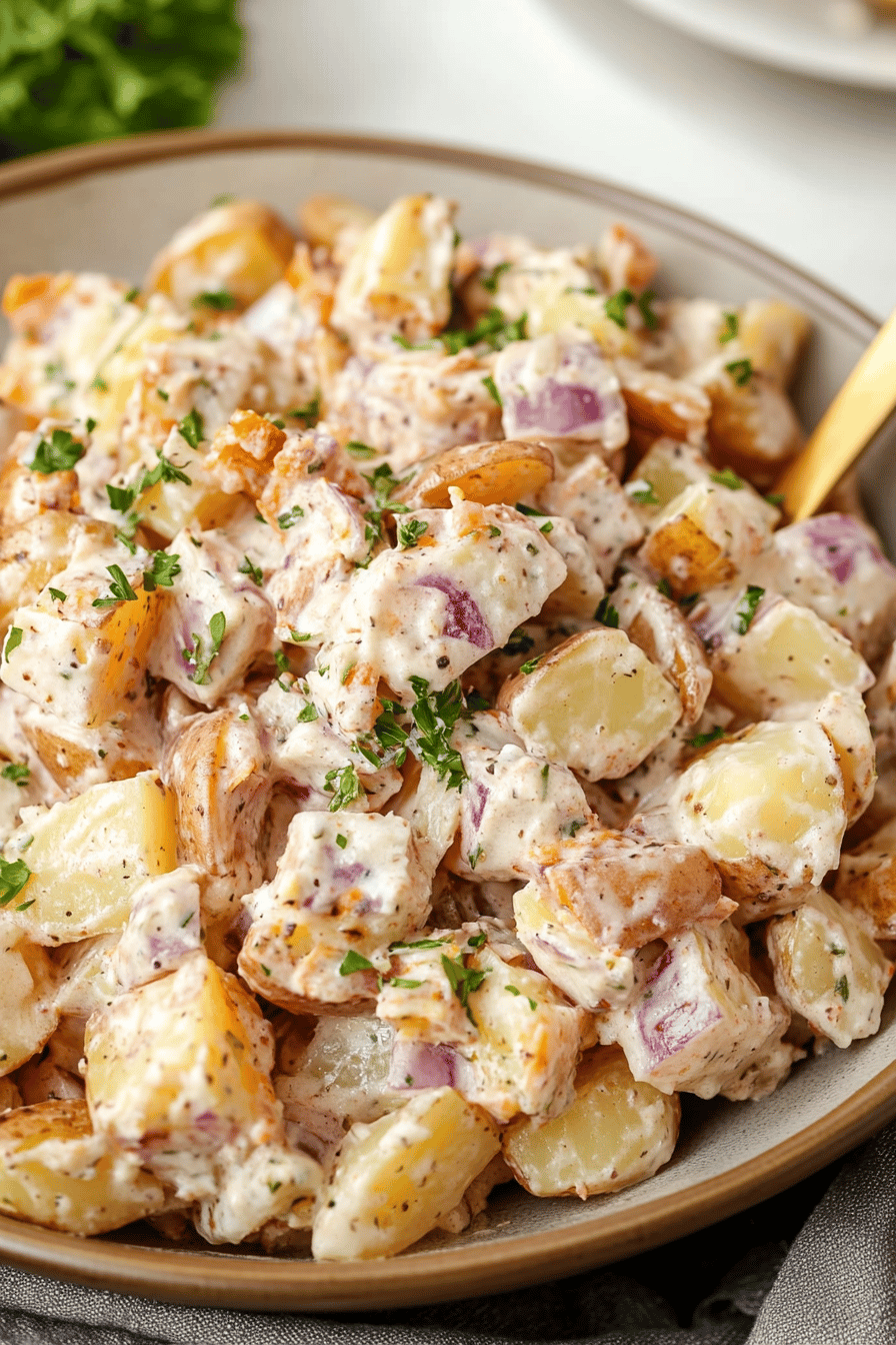 Steakhouse Potato Salad Recipe ingredients organized and measured on kitchen counter