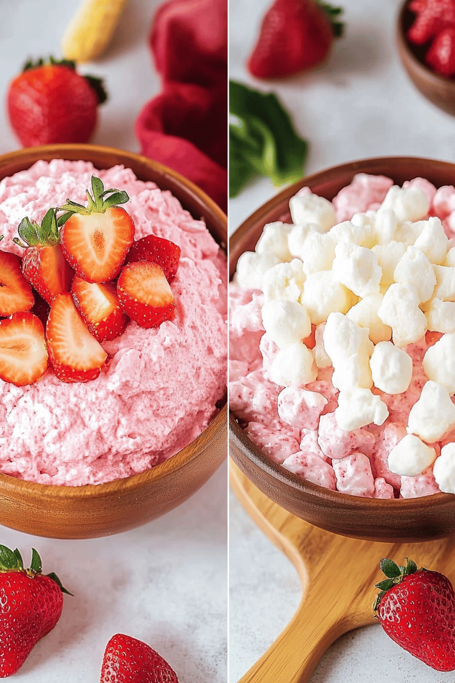 Strawberry Fluff Salad Recipe slice on plate showing perfect texture and swirl pattern