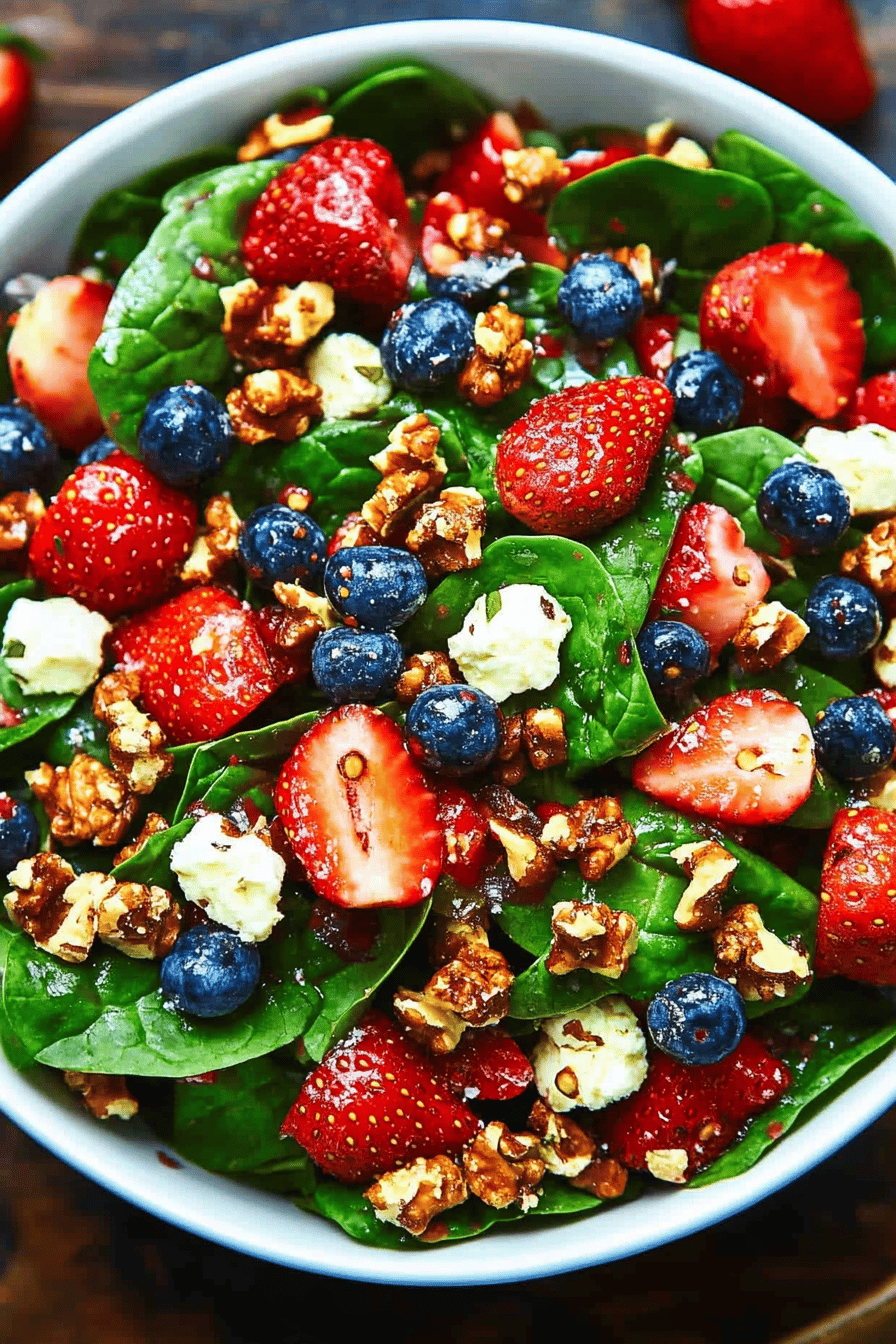Strawberry Spinach Salad ingredients organized and measured on kitchen counter