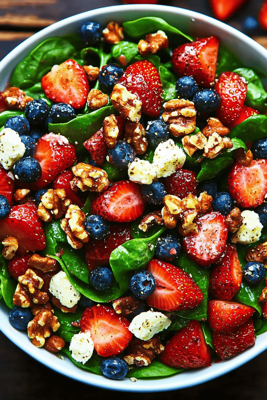 Strawberry Spinach Salad final dish beautifully presented and ready to serve