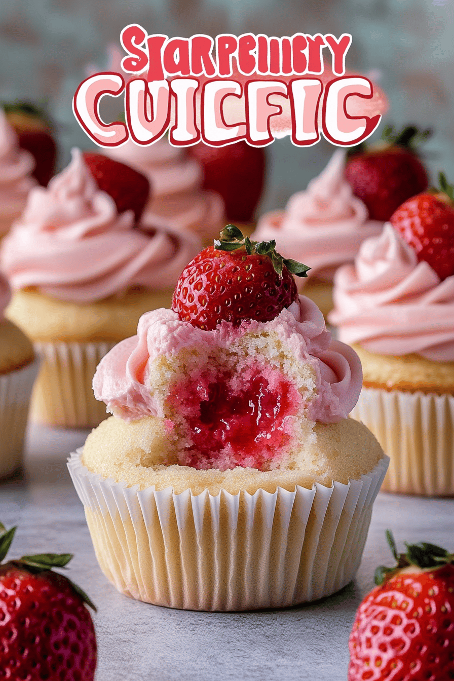 Strawberry Surprise Cupcakes slice on plate showing perfect texture and swirl pattern