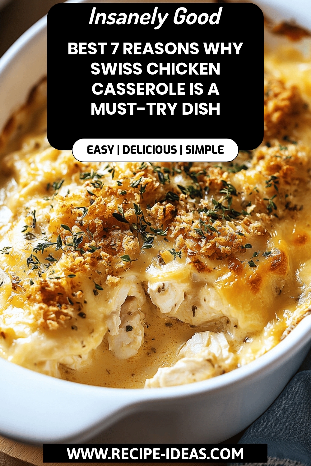 Swiss Chicken Casserole final dish beautifully presented and ready to serve