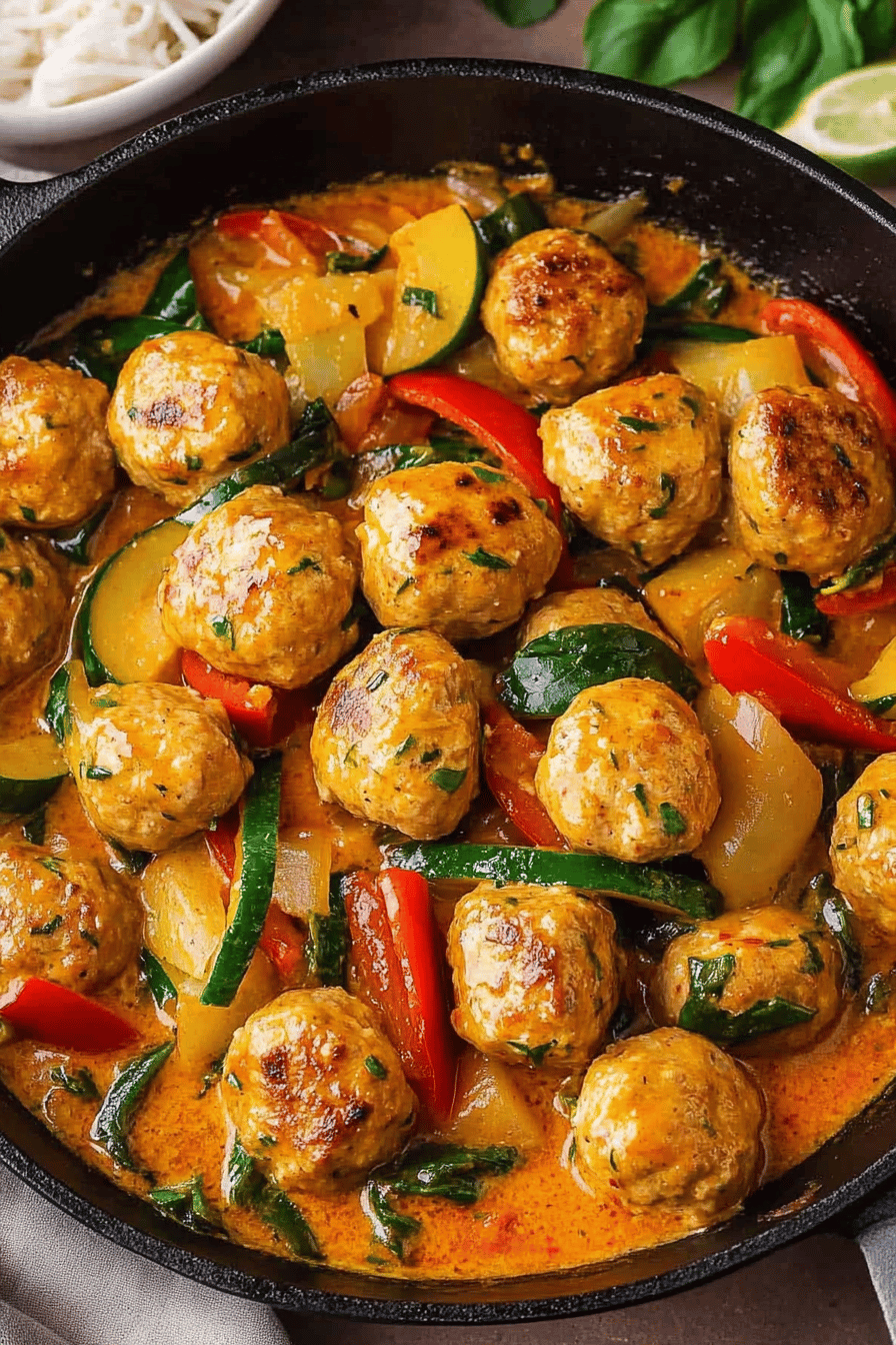 Thai Chicken Meatballs ingredients organized and measured on kitchen counter