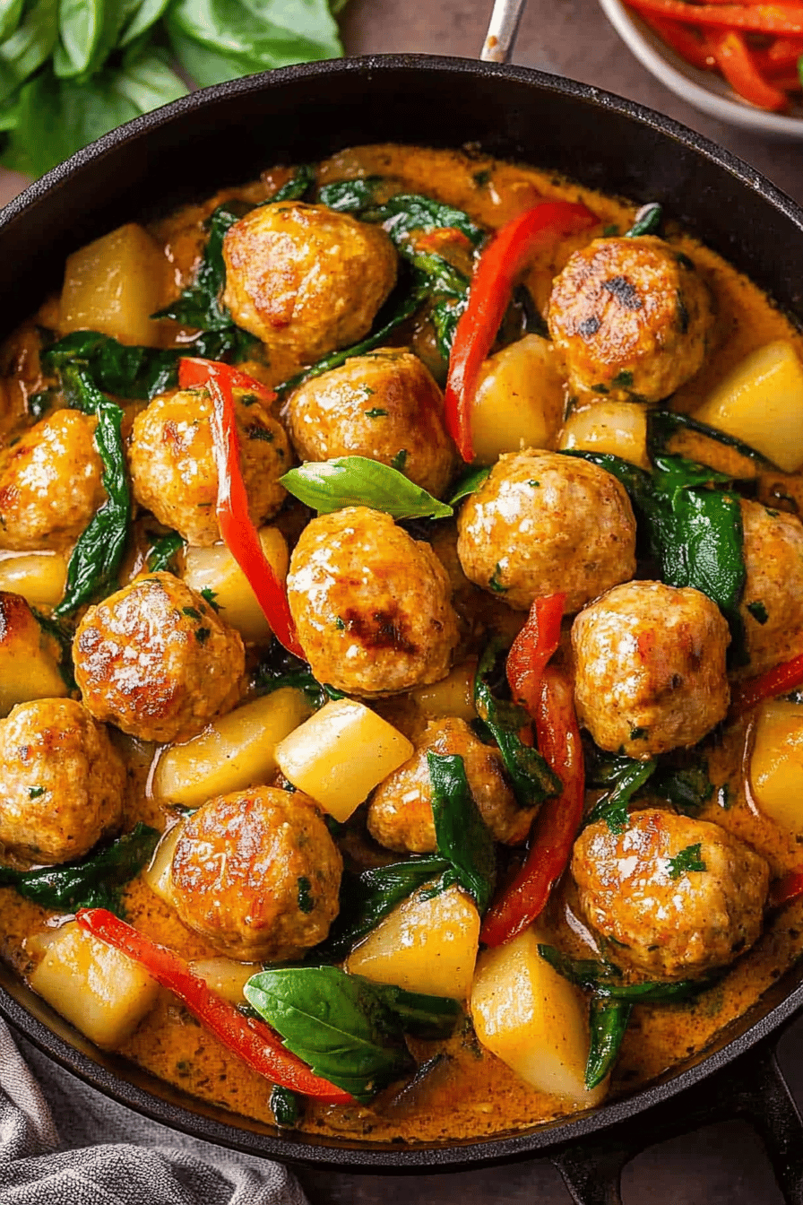 Thai Chicken Meatballs slice on plate showing perfect texture and swirl pattern