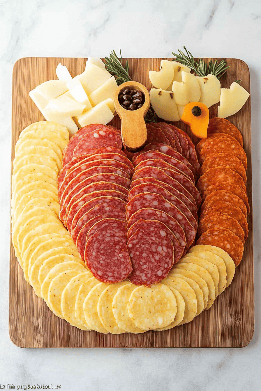 Thanksgiving Turkey Charcuterie Board slice on plate showing perfect texture and swirl pattern