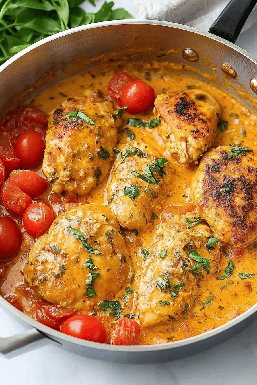 Tomato Chicken Recipe ingredients organized and measured on kitchen counter
