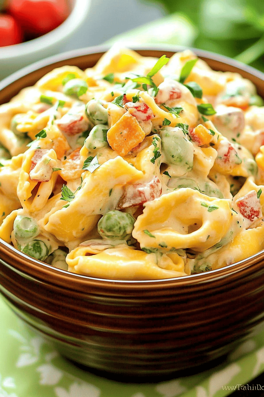 Tortellini Salad Recipe ingredients organized and measured on kitchen counter