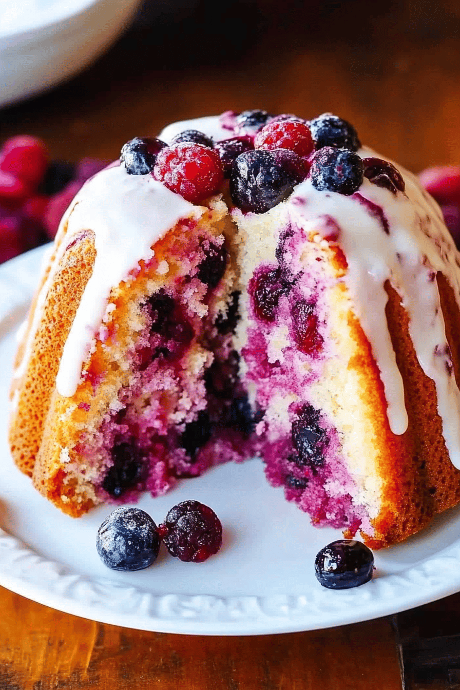 Triple Berry Bundt Cake ingredients organized and measured on kitchen counter