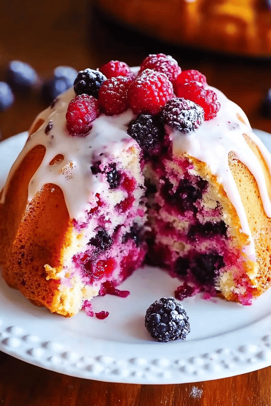 Triple Berry Bundt Cake final dish beautifully presented and ready to serve