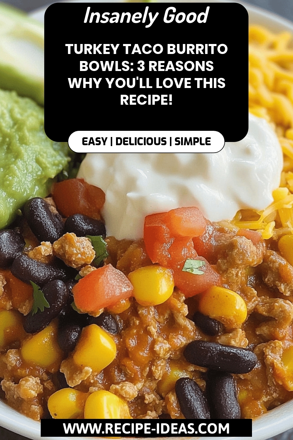 Turkey Taco Burrito Bowls final dish beautifully presented and ready to serve