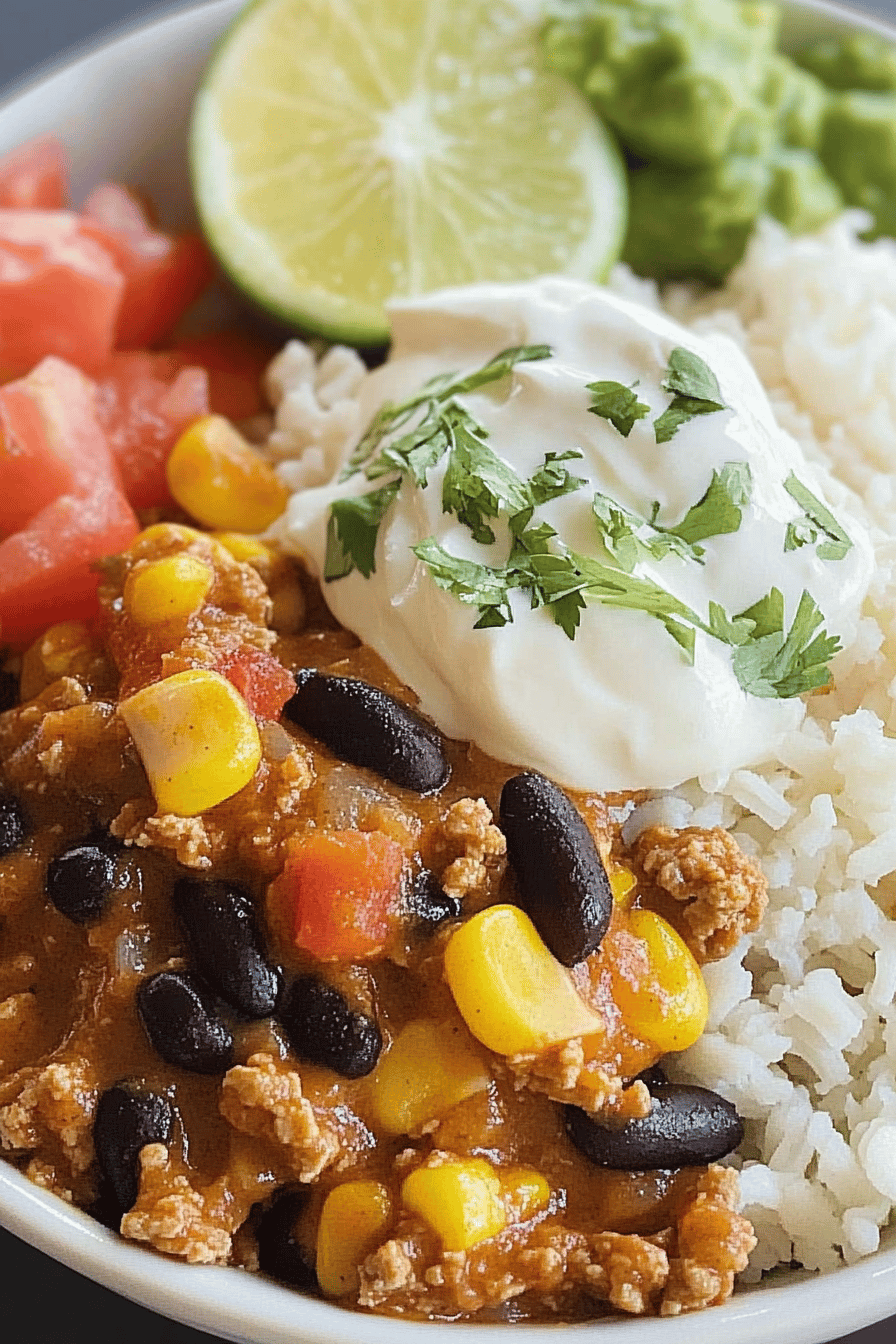 Turkey Taco Burrito Bowls ingredients organized and measured on kitchen counter