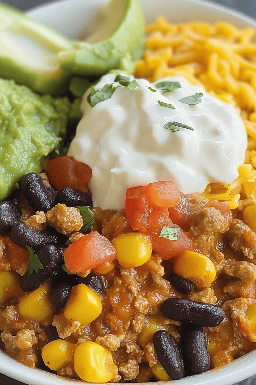 Turkey Taco Burrito Bowls slice on plate showing perfect texture and swirl pattern