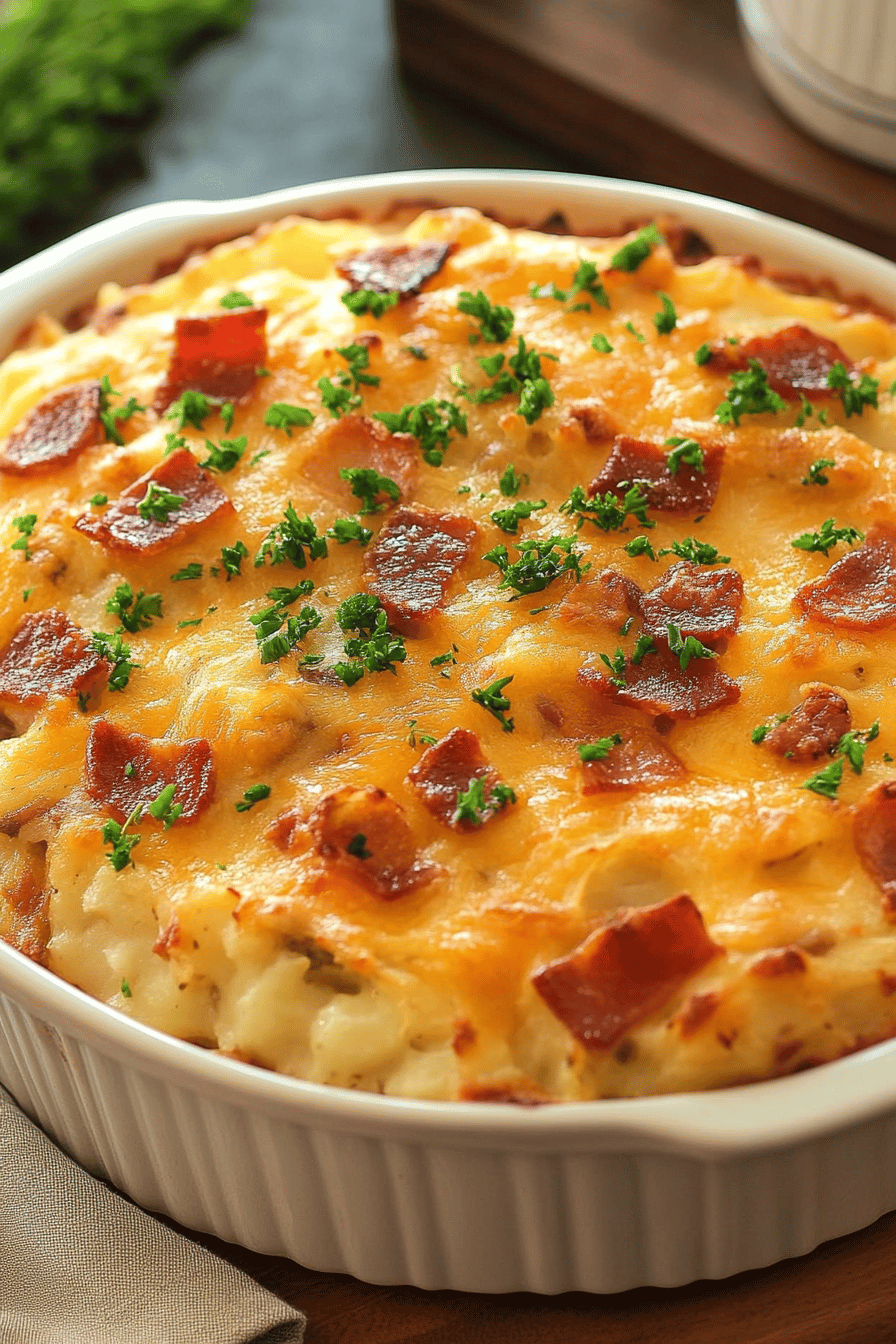 Twice-Baked Potato Casserole slice on plate showing perfect texture and swirl pattern