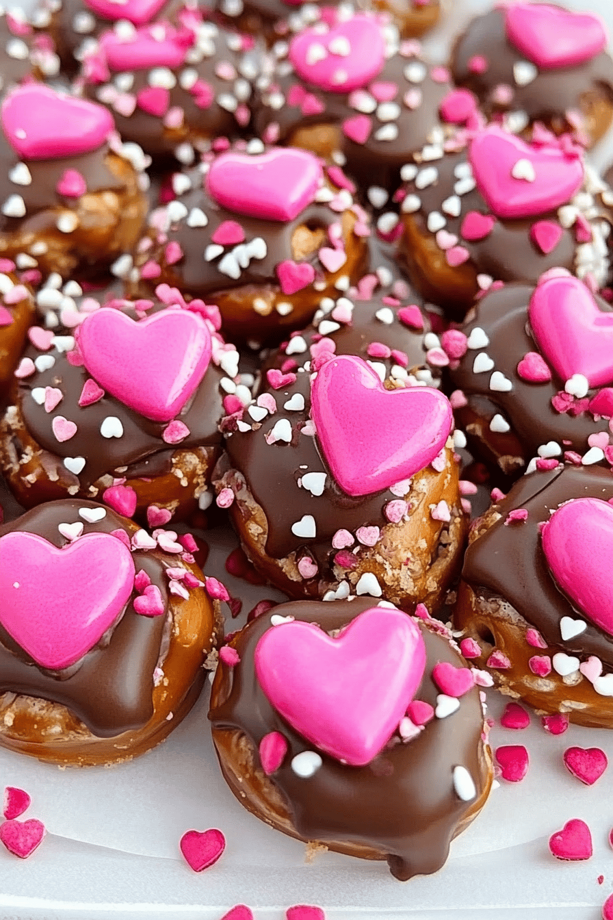 Valentines Day Caramel Pretzel Bites ingredients organized and measured on kitchen counter