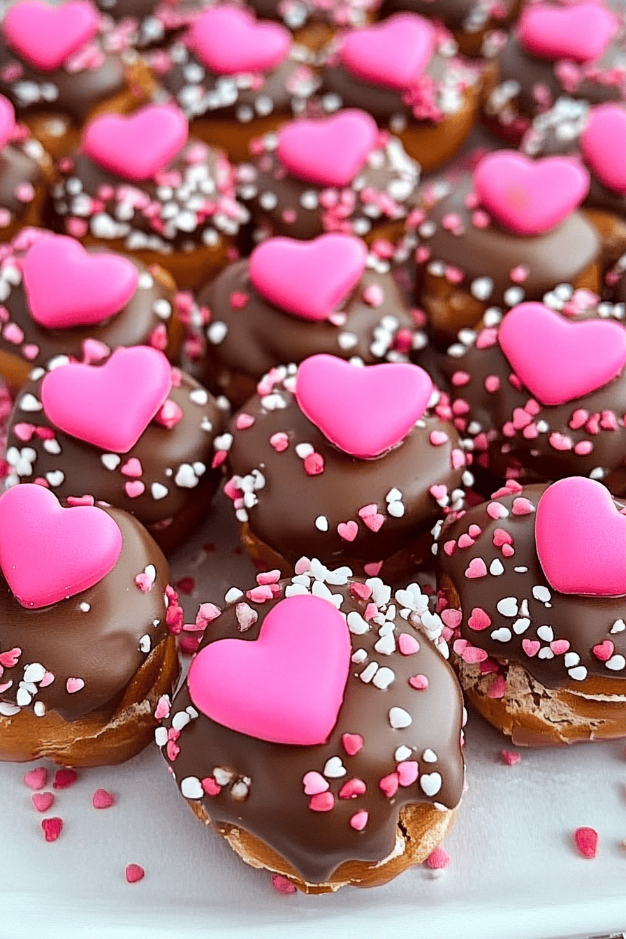Valentines Day Caramel Pretzel Bites final dish beautifully presented and ready to serve