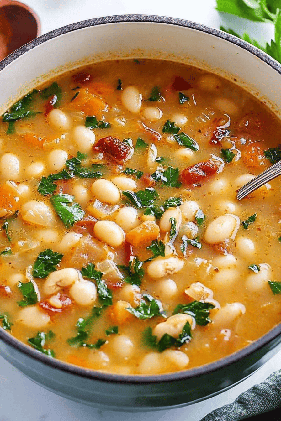 White Bean Soup slice on plate showing perfect texture and swirl pattern