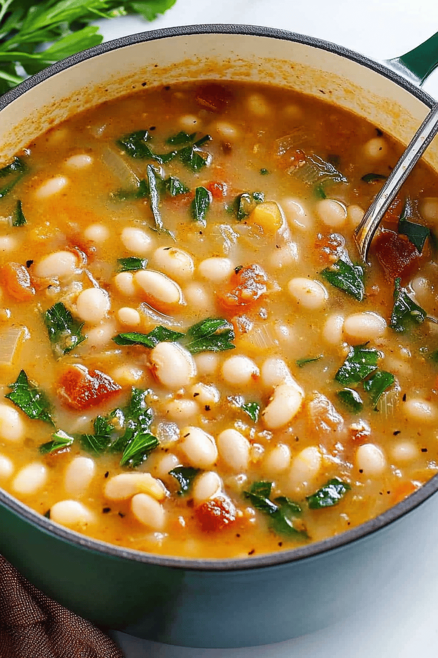 White Bean Soup slice on plate showing perfect texture and swirl pattern
