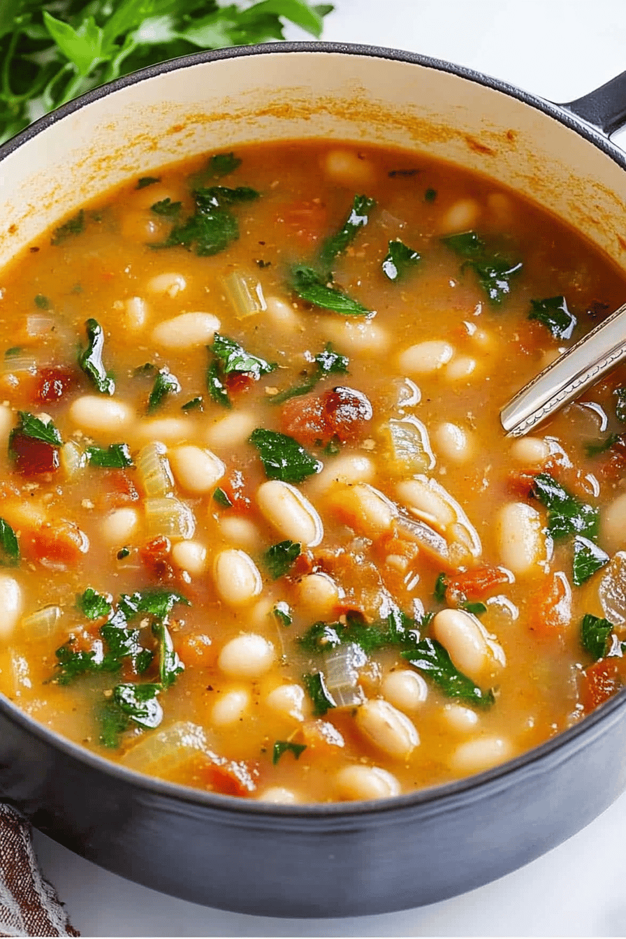 White Bean Soup final dish beautifully presented and ready to serve